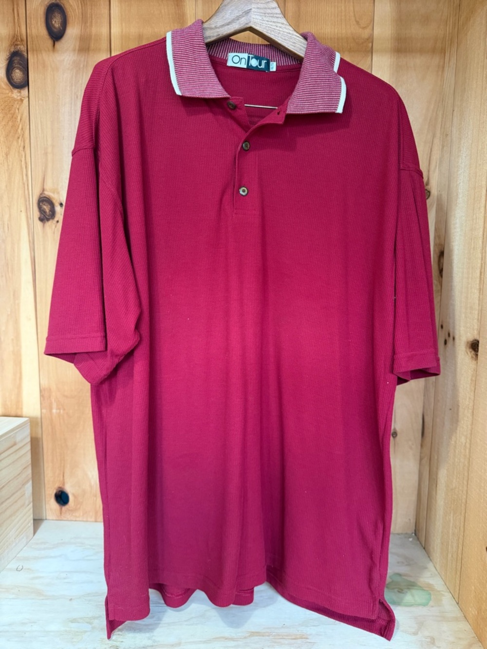 On Tour Textured Cranberry Short Sleeve Polo Shirt Size XXL